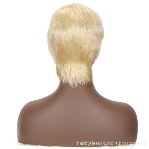 Rebecca Fashion Wholesale Short Human Hair Pixie Cut Wig 9 Inch Remy Brazilian Hair Wigs 613 Blonde Non-Lace Front Wig For Women